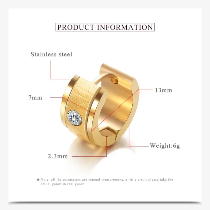 Nueva joyería de marca clásica, pendientes de aro de cristal de circón de acero inoxidable 316L de Color dorado para mujer 2