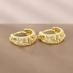 pendientes de aro para mujer, diseño calado, joyería elegante para fiesta de boda, Color plateado/dorado, accesorios CZ con incrustaciones 12