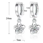 Pendientes de plata 925 con circonita para mujer, aretes simples de flor de ciruelo, aros y pendientes elegantes, regalo, 2 uds. 3