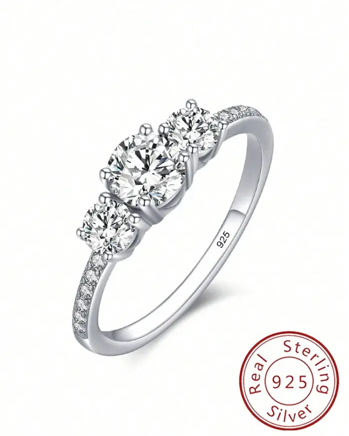 Anillo redondo de circón de 0,5 CT para mujer, de Plata de Ley 925, clásico, a la moda, para aniversario, compromiso, boda, joyería de lujo de alta calidad 1