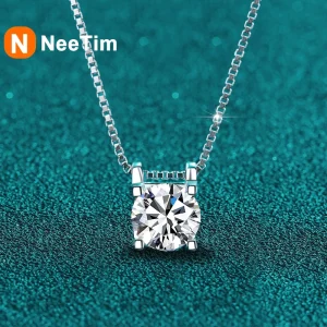 collar con colgante de moissanita auténtica para mujer, 1ct, 2ct, Plata de Ley S925 de alta calidad, joyería fina para fiesta de boda y novia 1