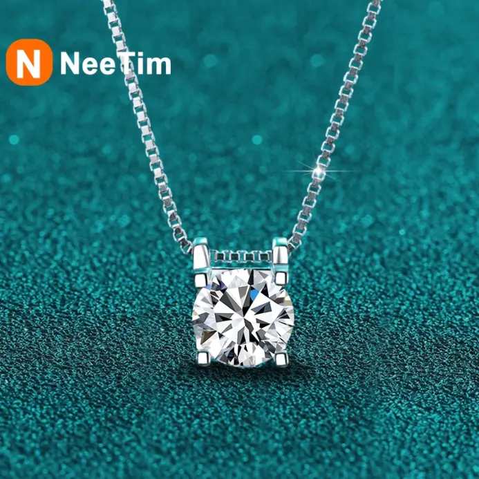 collar con colgante de moissanita auténtica para mujer, 1ct, 2ct, Plata de Ley S925 de alta calidad, joyería fina para fiesta de boda y novia 1