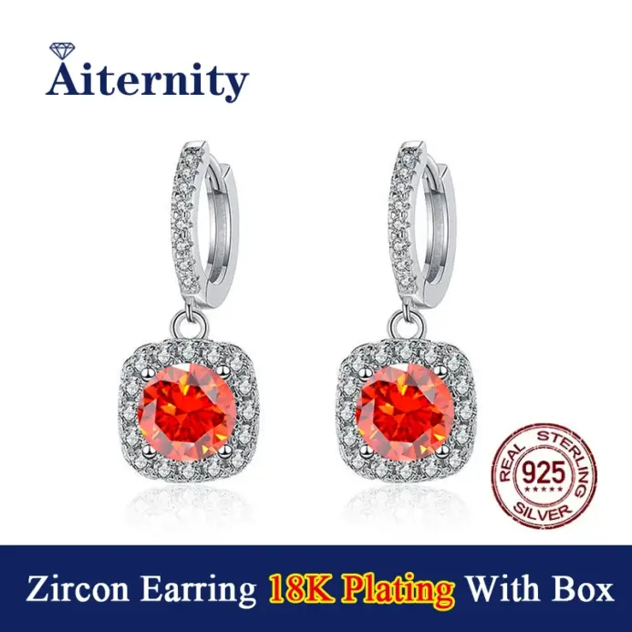 Pendiente cuadrado de circón Color D VVS1 para mujer, pendientes chapados en plata de ley S925 de 18K como brillante como joyería de diamantes 1