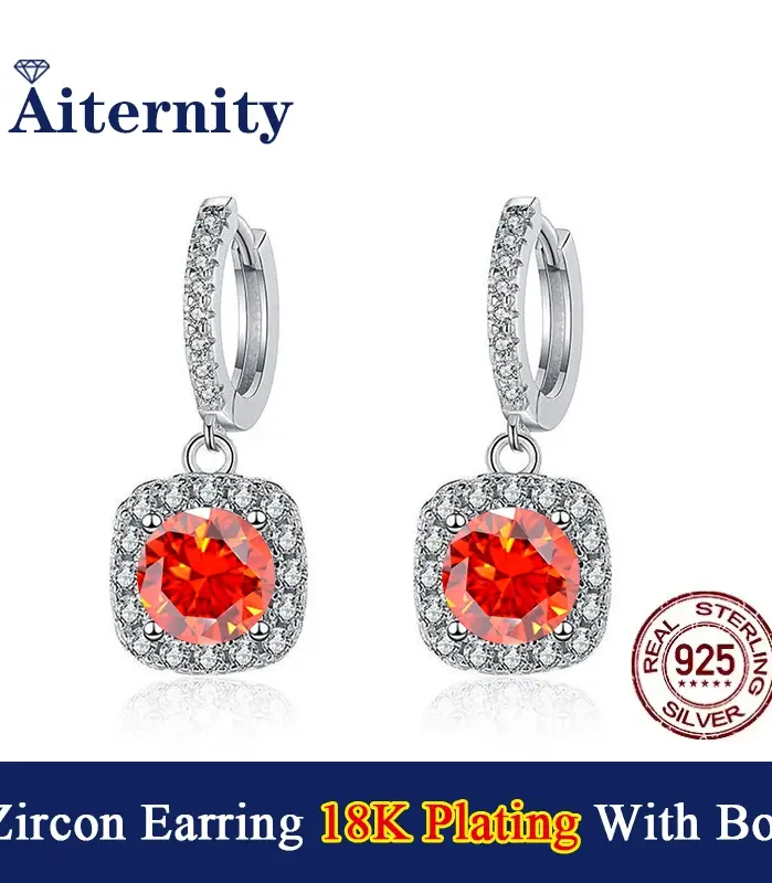 Pendiente cuadrado de circón Color D VVS1 para mujer, pendientes chapados en plata de ley S925 de 18K como brillante como joyería de diamantes 1