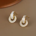 Pendientes circulares coreanos de goteo de aceite blanco para mujer, exquisitos pendientes redondos geométricos de cristal brillante, regalos de joyería para fiesta 1