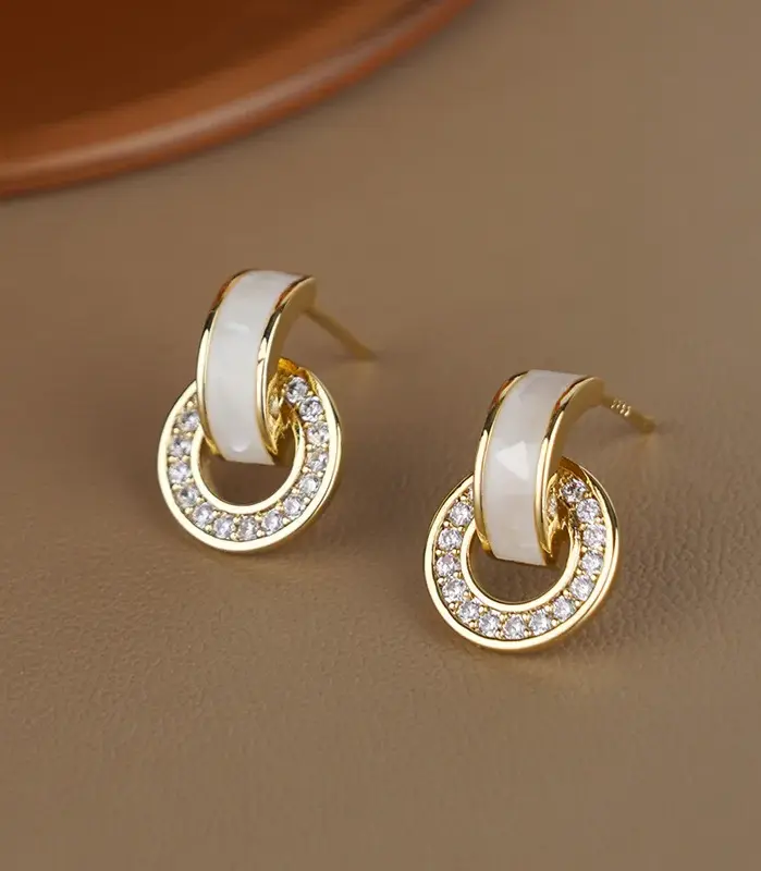 Pendientes circulares coreanos de goteo de aceite blanco para mujer, exquisitos pendientes redondos geométricos de cristal brillante, regalos de joyería para fiesta 1