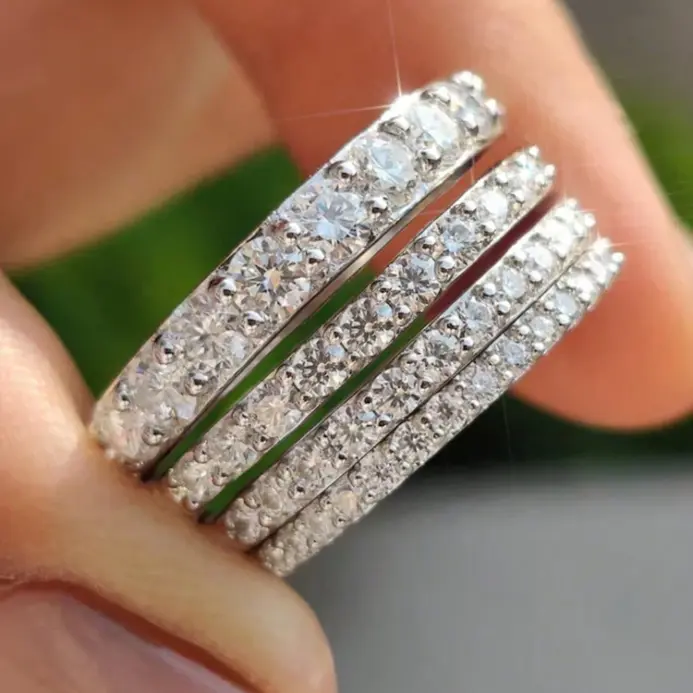Anillo de Plata de Ley 925 de lujo a la moda de 1,4 MM 1,6 MM 1,8 MM con circonita completa para mujer compromiso boda joyería fina de alta calidad 2