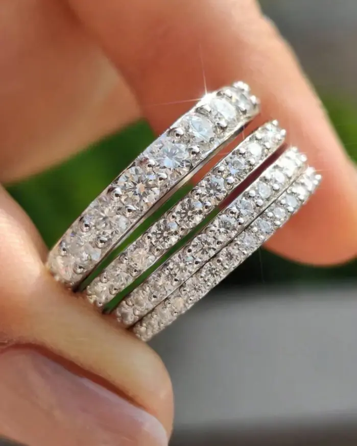 Anillo de Plata de Ley 925 de lujo a la moda de 1,4 MM 1,6 MM 1,8 MM con circonita completa para mujer compromiso boda joyería fina de alta calidad 2