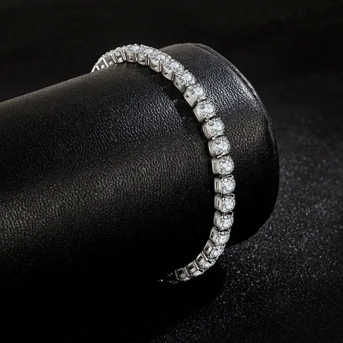 Pulsera de plata de ley S925 con circonita para mujer, pelota de tenis, joyería sencilla de compromiso para boda, 4mm, 16-20cm 2