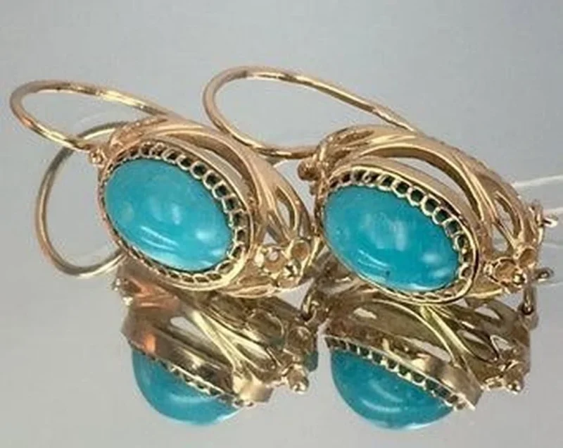 Pendientes de gancho únicos de Color dorado, pendientes de cristal ovalados verdes para mujer, regalo de aniversario, fiesta, compromiso, boda, joyería para mujer 1