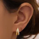 Pendientes de aro de circonio de doble capa de acero inoxidable para mujeres y niñas, pendientes Punk elegantes, estilo de tuerca, regalos de joyería de moda para fiesta 2