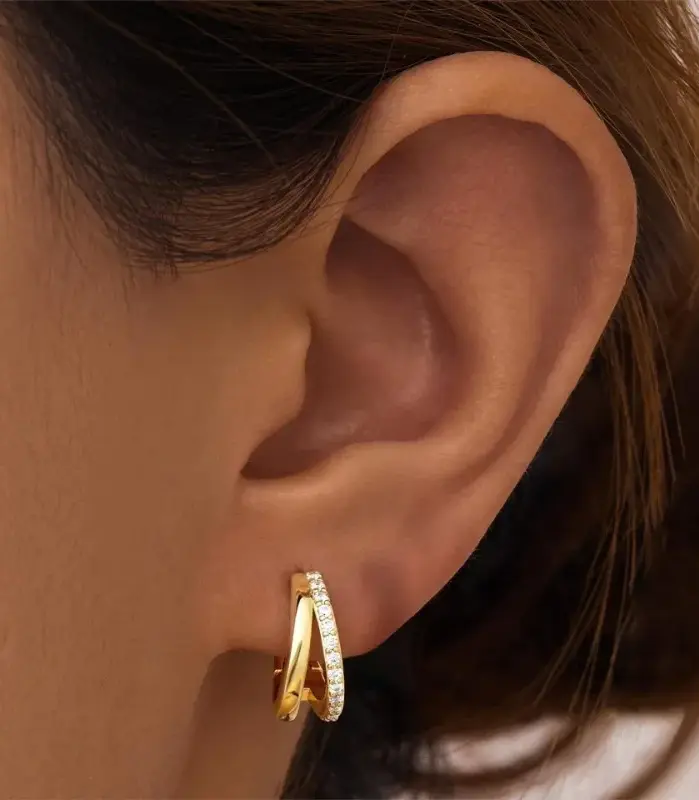 Pendientes de aro de circonio de doble capa de acero inoxidable para mujeres y niñas, pendientes Punk elegantes, estilo de tuerca, regalos de joyería de moda para fiesta 2