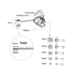 1 par/2 uds., pendientes de cristal de acero inoxidable para mujeres y hombres, joyería para las orejas de circonia cúbica transparente redonda de 4 puntas para el trago 2