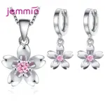 Conjuntos de Plata de Ley 925 elegantes coreanos para mujer, collares de flores, pendientes colgantes con Piercing para boda, amantes de la joyería de fiesta 1