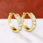 pendientes de aro de diseño clásico para mujer, aretes llenos con princesa cuadrada CZ, accesorios femeninos simples y elegantes, joyería versátil 3