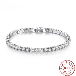 Pulsera de plata de ley S925 con circonita para mujer, pelota de tenis, joyería sencilla de compromiso para boda, 4mm, 16-20cm 1