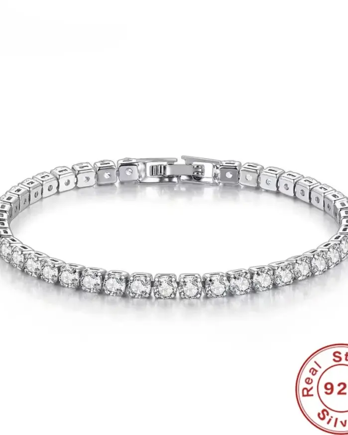 Pulsera de plata de ley S925 con circonita para mujer, pelota de tenis, joyería sencilla de compromiso para boda, 4mm, 16-20cm 1