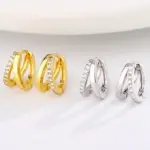 Pendientes de Aro Circulares de Acero Inoxidable Color Dorado para Mujer, Pendientes Simples de Doble Aro con Circonita Cúbica, Joyería para Perforación de Cartílago 15