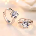 pendientes de aro pequeños y sencillos con incrustaciones clásicas, solitario de 6 puntas, circonita brillante, accesorios elegantes, pendientes de uso diario para mujer 2