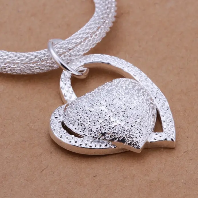 collar de plata de ley 925 con dije de corazón para boda, collar de amor para mujer, joyería de plata de 18 pulgadas de lujo Noble 2