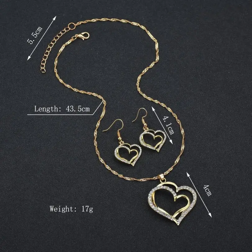 Conjunto de collar y pendientes de moda coreana, estilo doble amor, lujo ligero, exquisito, europeo y americano, transfronterizo. 3