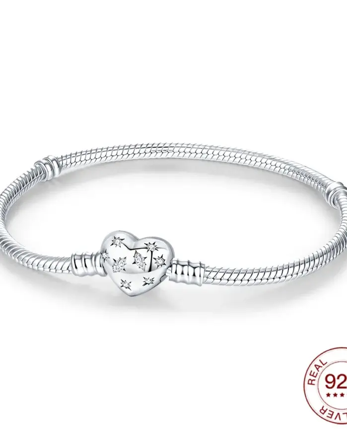 Pulsera de plata de ley 925, pulsera de amor, abalorio Original con cuentas, joyería DIY para amantes, regalos navideños para amantes de las mujeres 1