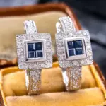 Pendientes de aro con diseño geométrico Huitan para mujer, accesorios delicados de moda para fiesta de boda, joyería delicada con incrustaciones de circonita azul brillante 2
