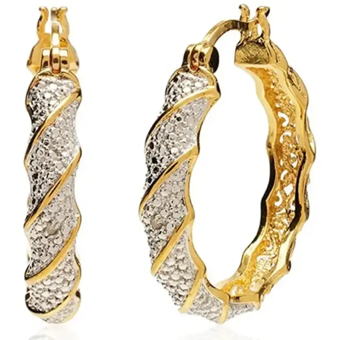 Pendientes de mujer de Color dorado brillante, pendientes de aro con patrón retorcido fundido a presión a la moda para mujer, regalo de joyería de boda de compromiso 1
