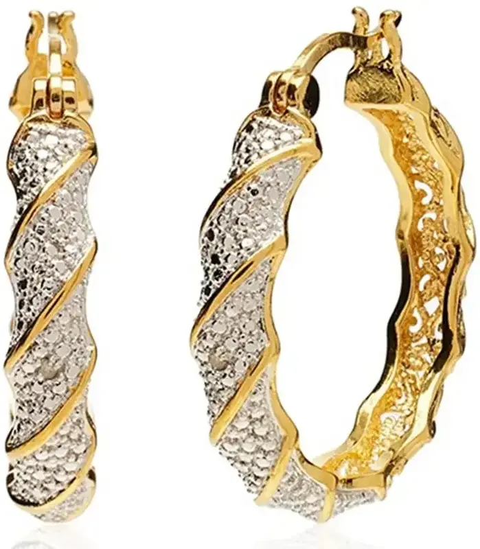 Pendientes de mujer de Color dorado brillante, pendientes de aro con patrón retorcido fundido a presión a la moda para mujer, regalo de joyería de boda de compromiso 1