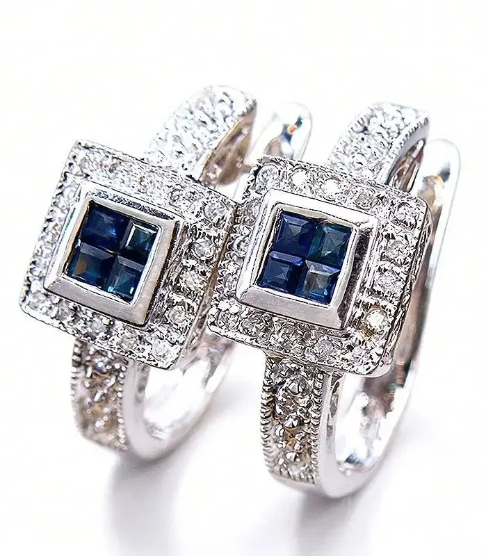 Pendientes de aro con diseño geométrico Huitan para mujer, accesorios delicados de moda para fiesta de boda, joyería delicada con incrustaciones de circonita azul brillante 1