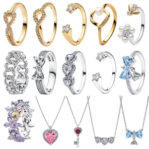 Anillo de Plata de Ley 925 Original de Lujo con Forma de Corazón y Lazo, Joyería de Alta Gama para Mujer, Regalos para el Día de San Valentín 1