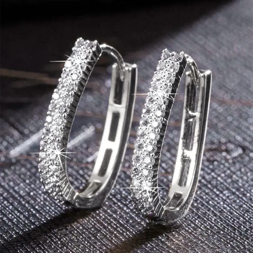 Huitan-pendientes de aro de circonia cúbica pavimentados de lujo para mujer, aretes simples y elegantes para mujer, joyería de moda para uso diario para fiesta de boda 2