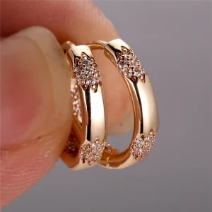 Pendientes de aro de piedra de cristal de circón blanco para mujer, joyería de boda de lujo, Color dorado, moda femenina 1