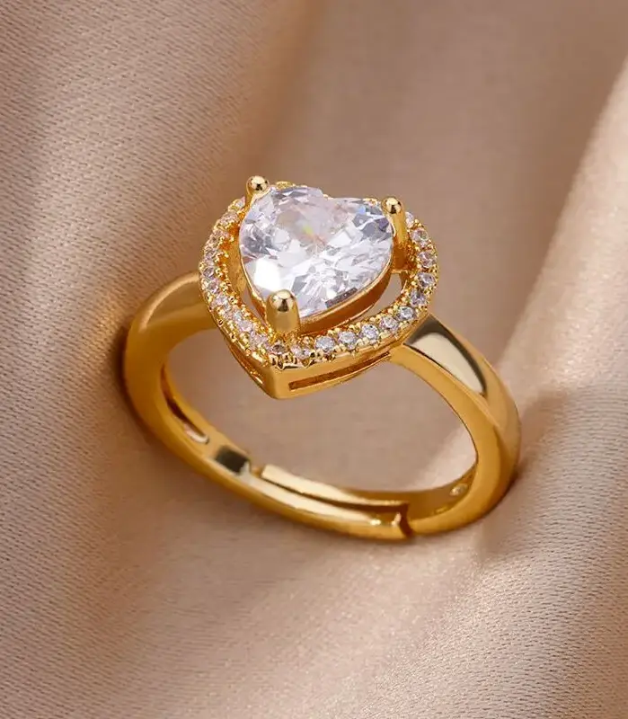 Anillos de corazón de acero inoxidable para mujer, anillo ajustable de corazón chapado en oro con circonita, accesorios para fiesta de boda, regalo de joyería 2023 1