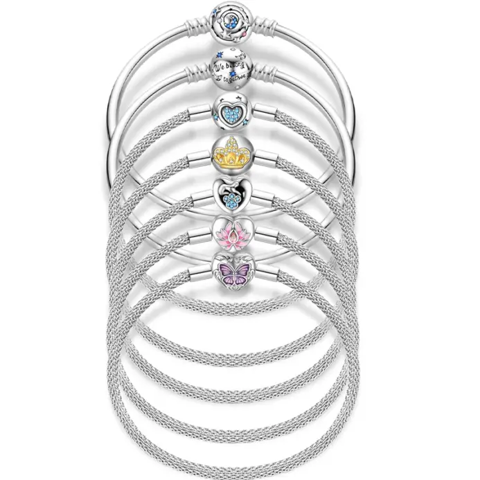 17-20CM 925 pulseras de plata para mujer estrella Luna mariposa gato garra loto corona dorada pulseras aptas para DIY dijes colgantes joyería 1
