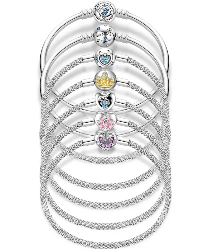 17-20CM 925 pulseras de plata para mujer estrella Luna mariposa gato garra loto corona dorada pulseras aptas para DIY dijes colgantes joyería 1