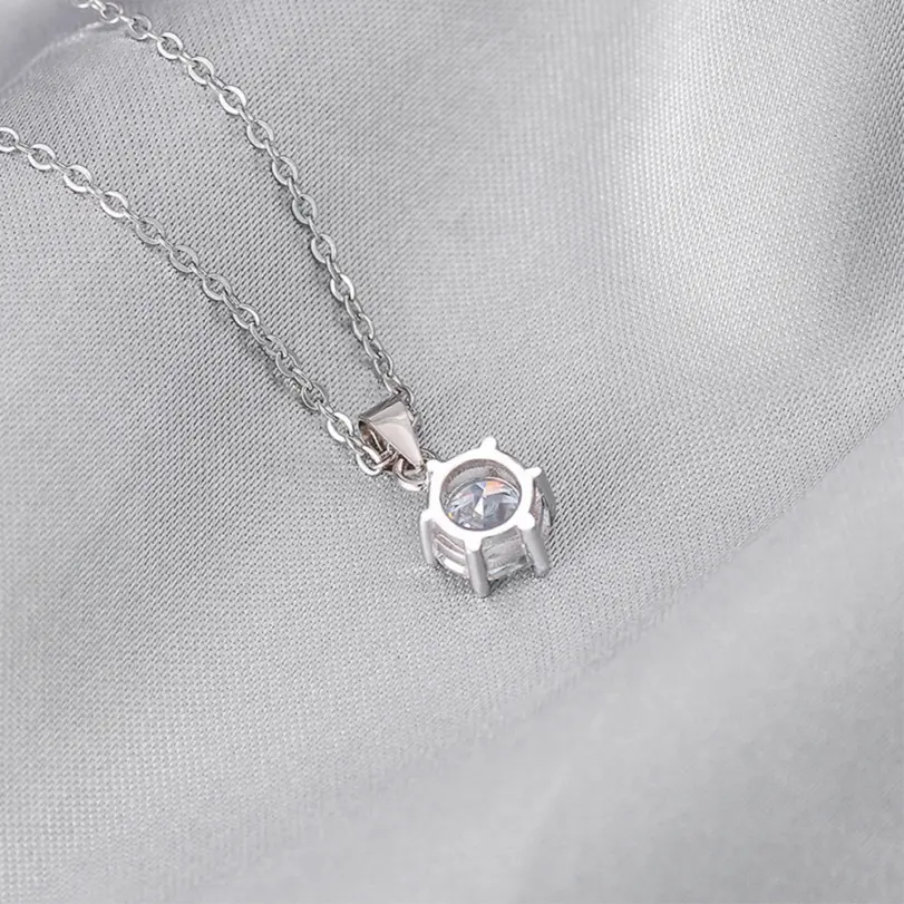 Collar con colgante de moissanita real de 0,5-10 quilates para mujer, collar de diamantes redondos de color D, joyería clásica de plata de ley 925 para novia 5