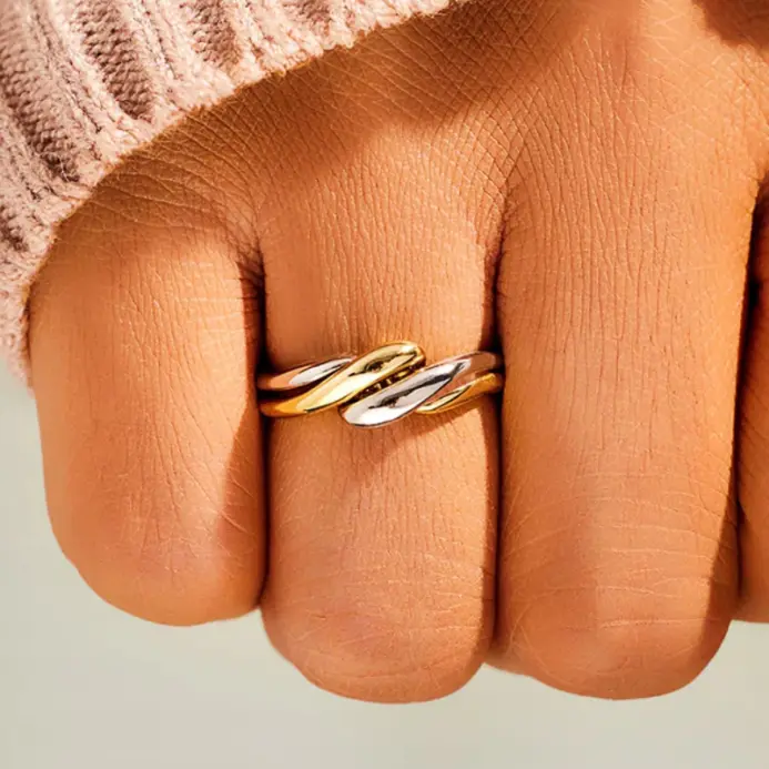 Anillo de dedo giratorio de dos tonos para mujer, anillos de Metal modernos para mujer, uso diario, accesorios versátiles, joyería 2