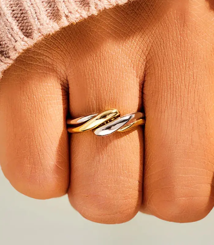 Anillo de dedo giratorio de dos tonos para mujer, anillos de Metal modernos para mujer, uso diario, accesorios versátiles, joyería 2