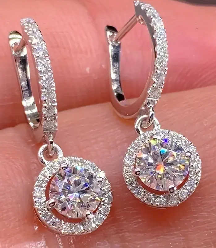 Pendientes redondos de piedra blanca a la moda, delicados pendientes colgantes de Color plateado para fiesta, compromiso y boda para mujer 1