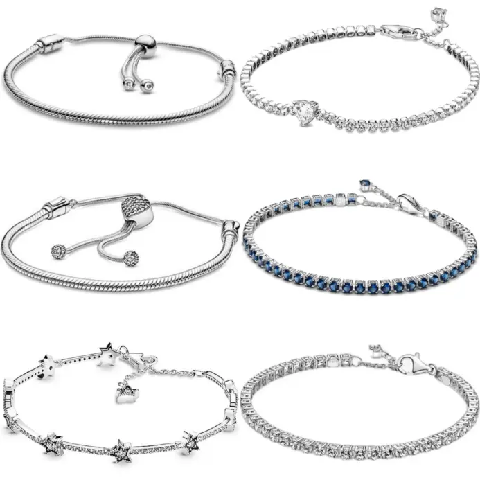 Nuevas pulseras de corazón de amor chapadas en plata 925 de alta calidad, pentagrama de tamaño ajustable, colgante Original, joyería DIY para mujer 1