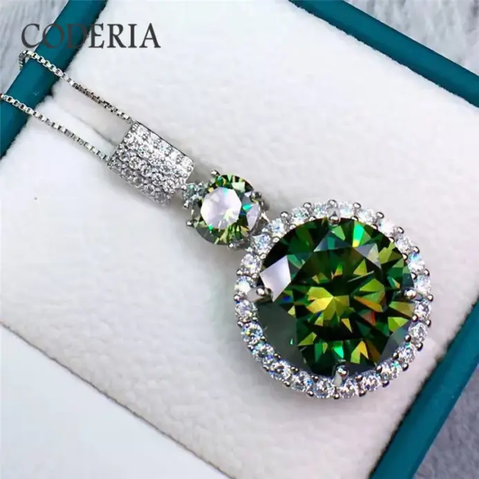 Collar con colgante de moissanita verde de 6-11 quilates chapado en oro blanco de 18 quilates, plata de ley, regalo de cumpleaños para mujer, joyería para fiesta 2