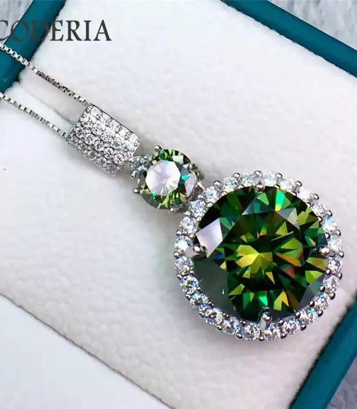 Collar con colgante de moissanita verde de 6-11 quilates chapado en oro blanco de 18 quilates, plata de ley, regalo de cumpleaños para mujer, joyería para fiesta 2