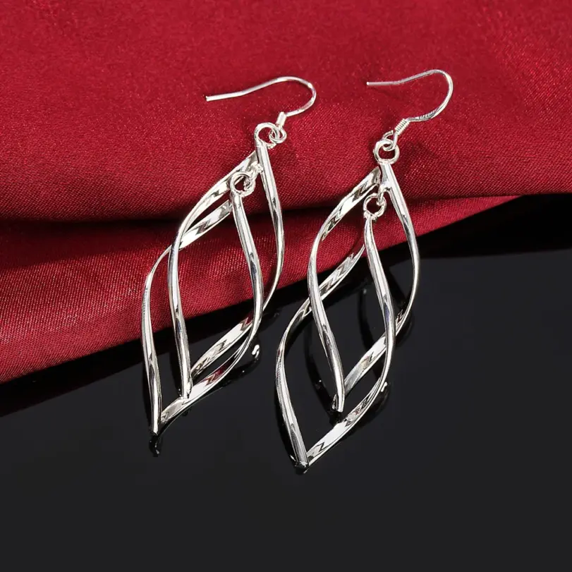 Pendientes finos de Color plateado de alta calidad, joyería de moda, mujer elegante, gota colgante, regalos largos de boda y Navidad 5