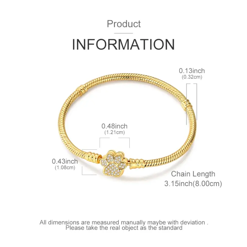 Pulsera Original de Plata de Ley 925 con Zirconia en Forma de Huella de Mascota Dorada, de 17-20 CM, Compatible con Dijes y Colgantes Originales, para Mujer, Regalo de Joyería DIY 3