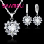 Conjunto de joyería de plata de ley 925 para mujer, Colgante de Piedra CZ con corazón, collares, pendientes, regalo de aniversario de amor 5