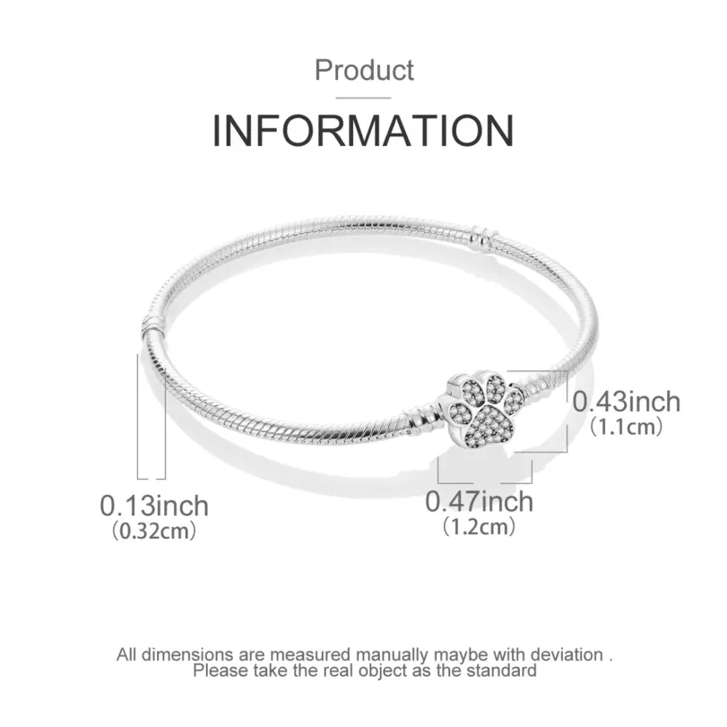 Pulsera Original de Plata de Ley 925 con Zirconia en Forma de Huella de Mascota Dorada, de 17-20 CM, Compatible con Dijes y Colgantes Originales, para Mujer, Regalo de Joyería DIY 5