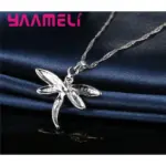 Conjunto de collar y pendientes de circonia cúbica de colores brillantes para mujer, joyería de Color Plata de Ley 925 con diseño de libélula para niñas 5