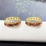pendientes de aro de Color dorado para mujer, Circonia cúbica de arcoíris con incrustaciones de lujo, accesorios modernos para las orejas, joyería novedosa 5