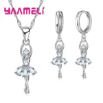 Conjuntos de joyería de alta gama para mujer, figura de Ballet para niñas, collar y pendientes de aro de Color Plata de Ley 925 habituales 2